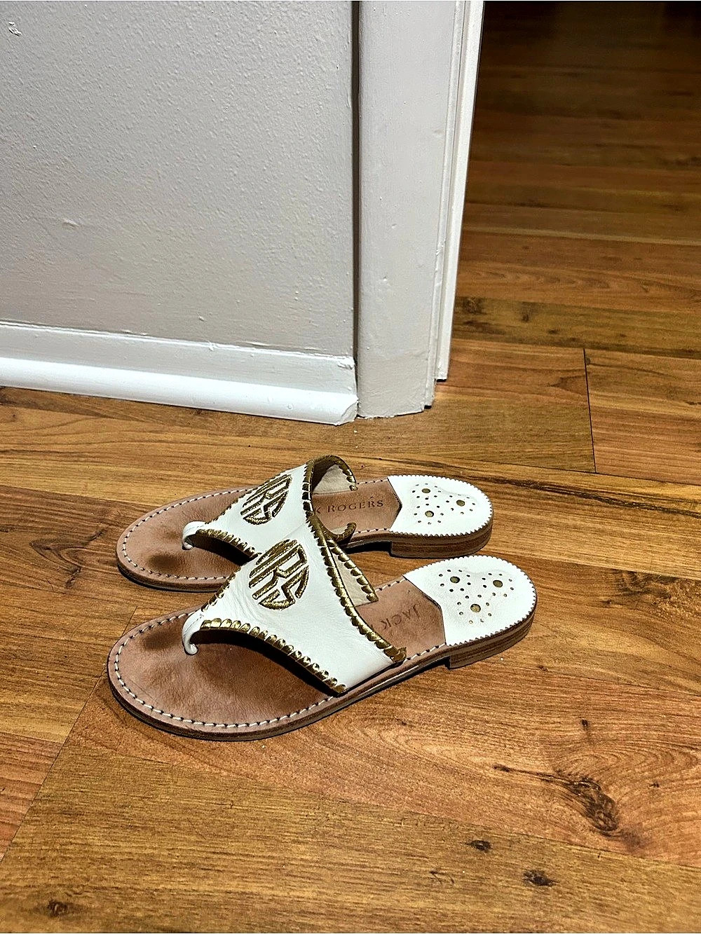 Jack Rogers Women's Slide Sandals Mrs White & Brown US 8